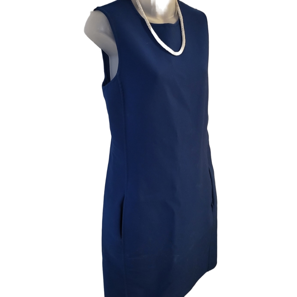 Calvin Klein Collection Hi-Neck Royal Blue Midi Business Dress w/pockets in sz 8 - Picture 1 of 9